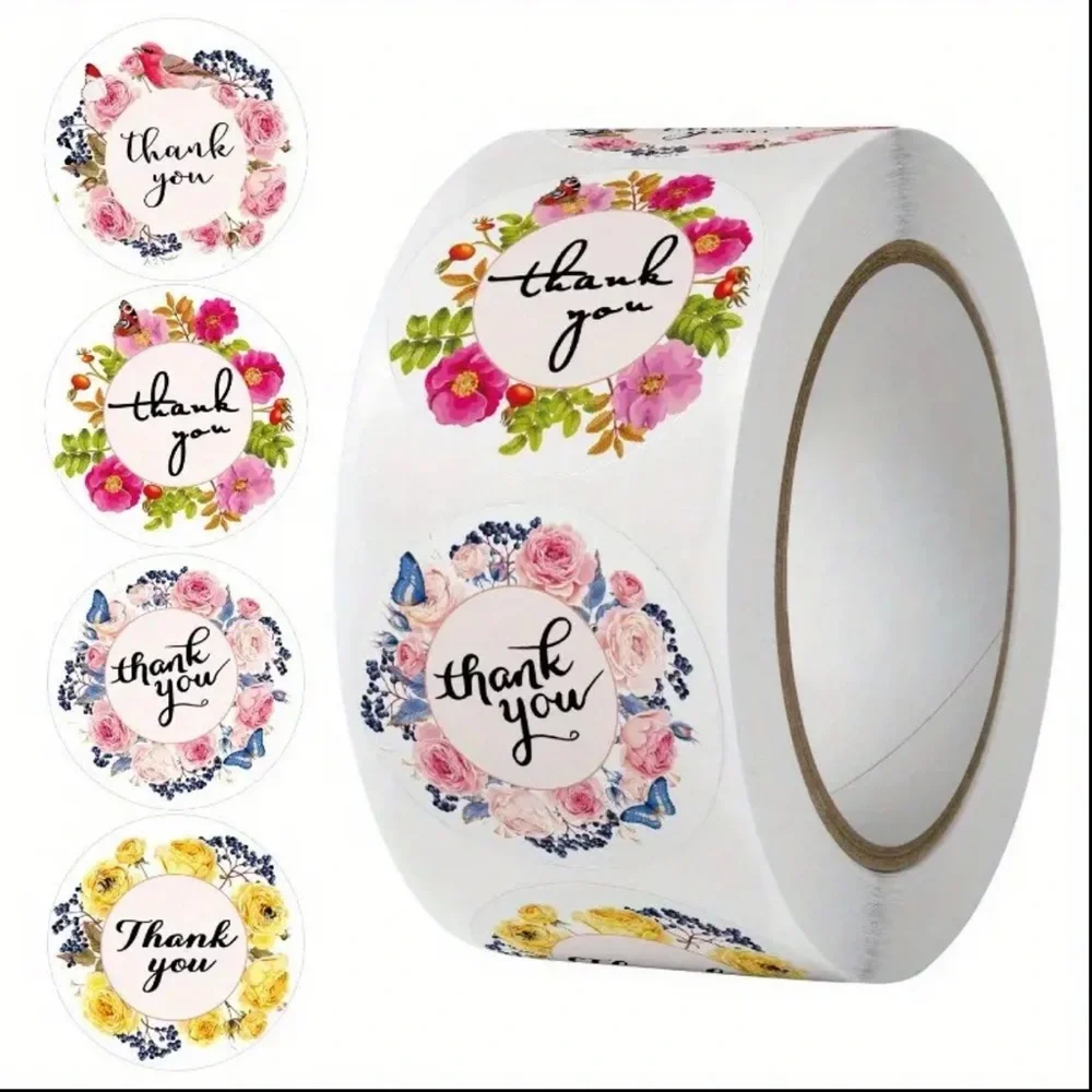 New 500 Pcs Floral Thank You Stickers 1 Inch Stationery Small Business Supplies